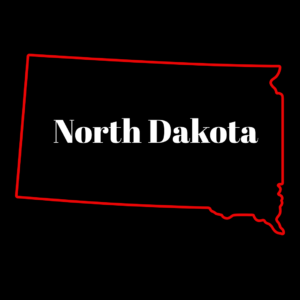 a red outline of the state of north